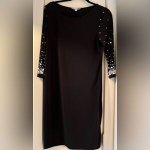 Annalee Black Midi Dress with Pearl/Silver Stones/Beading Detailing